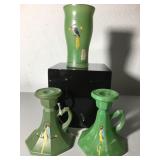 Depression Glass candle holders and tumbler