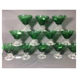 Lot of 12 forest green and clear glass sherbert