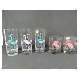 Lot of 5 Flamingo glasses