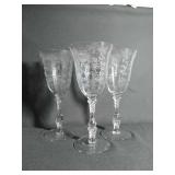 3 Long stem Rosepoint glasses