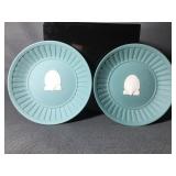 Pair of teal Wedgwood plates