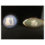 Wedgwood brooch dated 1951 and lipstick holder