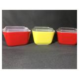 Lot of 3 vintage Pyrex mini dishes with lids