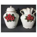 Matching poinsettia cookie jar and vase