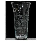 Etched glass vase