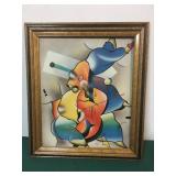 Colorful abstract oil on canvas framed painting