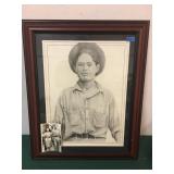 Framed and matted charcoal drawing of the fella