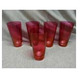 Lot of 5 Cranberry 6" tall glasses