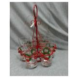 Red Metal Caddy with 6 glasses