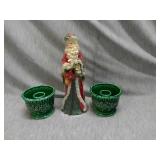 Lot of 3 candle holders and new Santa Candle