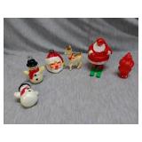 6 vintage plastic Christmas Ornaments