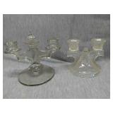 Lot of 2 double clear glass candle holders