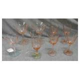 8 Assorted pink stem ware