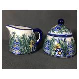 Handmade Polish Pottery sugar dish and creamer