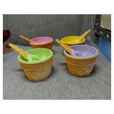 Lot of 4 Ice cream dishes with matching spoons