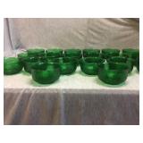 Lot of 20 vintage pressed green glass bowls