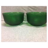 Pair of vintage green pressed glass 9" serving