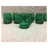 Lot of 11 vintage green glass barrel mugs