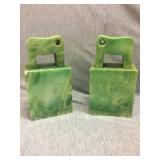 Pair of heavy green marble bookends or weights