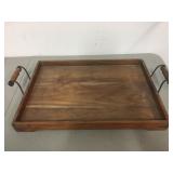 Large wooden serving tray with handles