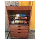 Wooden rolling hobby cabinet for yard or ribbon