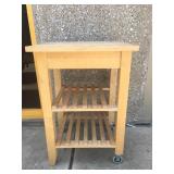 Wooden butcher block top rolling table cart