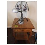 Oak End Table w Lamps