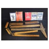 Vintage Playing Cards & Stanley Brass Rulers