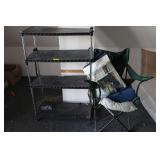 Camp Chair, Air Bed, Shelving