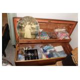 Walnut Veneer Cedar Chest & Contents