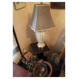 Plant stand, lamp, flower pots