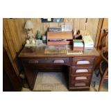 Oak Kneehole Desk & Contents