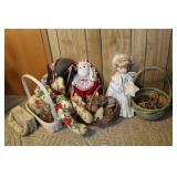 Baskets, dolls, stuffed animals