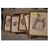 Vintage Framed Lady Drawings