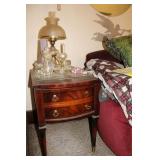 Vintage Leather Top End table & Glassware