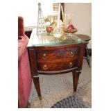 Vintage Leather Top End table & Glassware