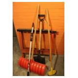 Saw Horse, Shovels, Ice Chipper
