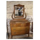 Antique Oak Dresser with Wishbone Mirror