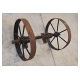 Cart Axle w/ Iron Wheels