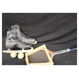 Ice Skates, Wilson Racket, Baseballs