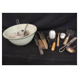 Enamel Bowl & Vintage Utensils
