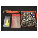 Files, Assorted Bits & Pipe Wrench