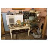 Vintage Table, Tins, Rack