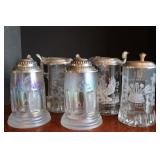 Glass Steins w/Pewter Lids