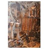 Brass Fireplace Set & Andirons
