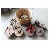 Barn Pulleys & Wooden Bucket