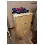 Two Drawer File Cabinet & Hand Weights