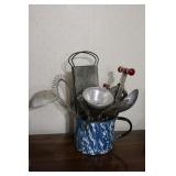 Vintage Utensils & Blue Spackled Granite Wear