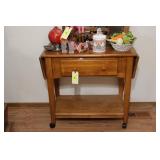 Drop Leaf Walnut Rolling Kitchen Cart