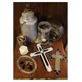 Crucifixes, Milk Pail & Collectables